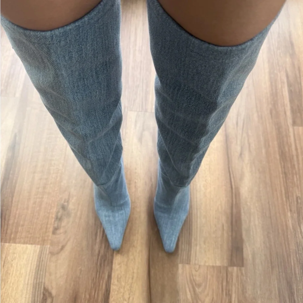 RAYE Light Blue Over the Knee Boots - Picture 4 of 4